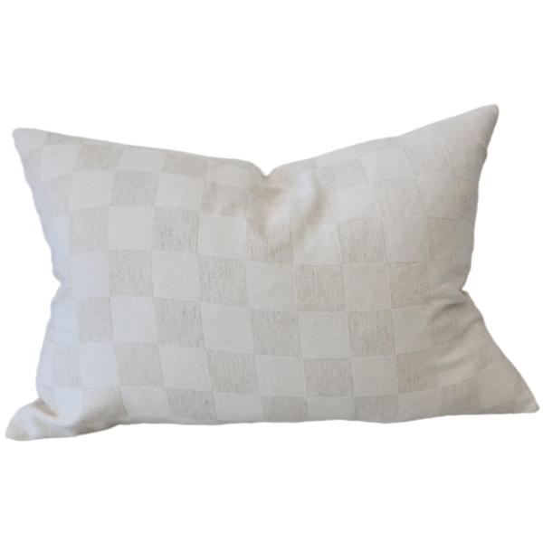 Colmar Check Jacquard Linen Cushion 40x60cm Lumbar - Natural