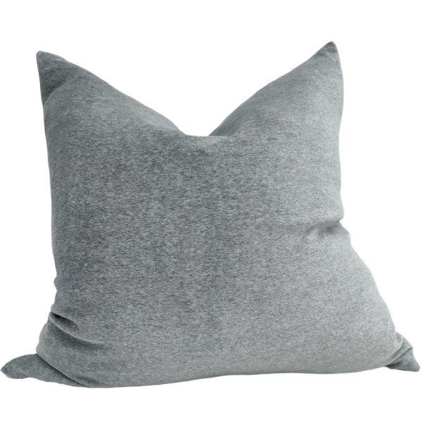 Fontainebleau Cotton Velvet & French Linen Two Sided Cushion 55cm Square - Heather Grey