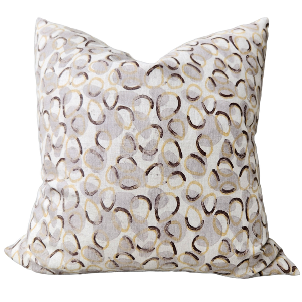 RESTOCK SOON - Artisan Block Printed Heavy Weight Pure French Linen Cushion 55cm Square - Albi
