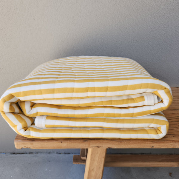 LAST ONE - Cannes Cotton Quilted Bed Cover Massive Blanket 230x200cm - Yellow Striped
