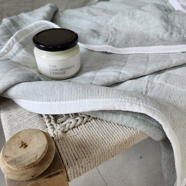 LAST ONE - Cannes Cotton Quilted Bed Cover Massive Blanket 230x200cm - Sage Green | Pinstriped