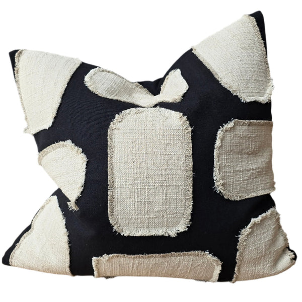 RESTOCK MID NOV - Fia Linen Cotton Cushion 55cm Square - Black | Natural