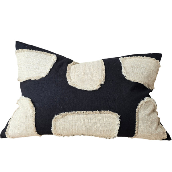 LAST ONE - Fia Linen Cotton Cushion 40x60cm Lumbar - Black | Natural