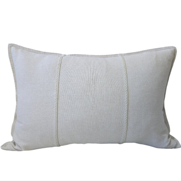LAST ONE - Eveleigh Stonewashed Linen Cotton Cushion 40x60cm Lumbar - Oatmeal | Embroidery Double Striped