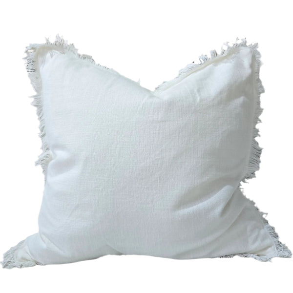LAST ONE - Rhea Linen Fringe Cushion 55cm Square  - White