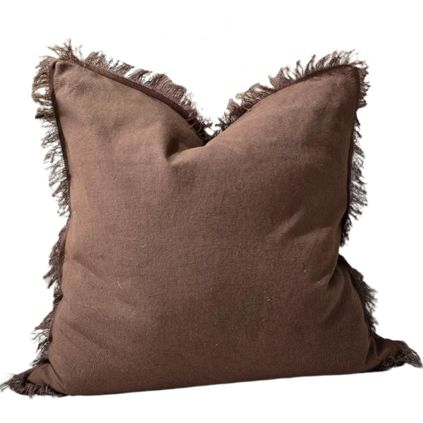 RESTOCK OCT | Rhea Linen Fringe Cushion 55cm Square  - Pinecone Brown
