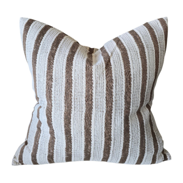 LAST ONE - Kali Linen Cotton Cushion 50cm Square - Chocolate Brown Striped