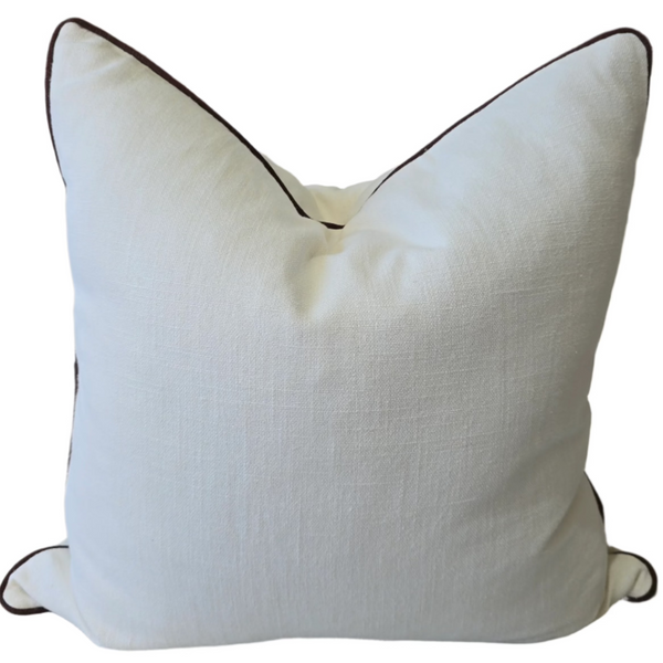 RESTOCK NOV - Reine Heavyweight Linen Cushion 55cm Square - White | Chocolate Brown Border