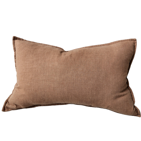 Millard Linen Cotton Cushion 40x60cm Lumbar - Nimes Caramel Cafe