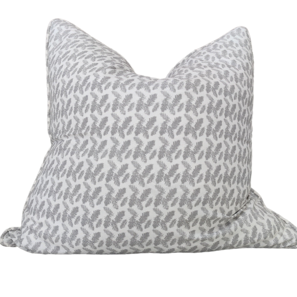 Pine Leaves Linen Cotton Cushion 55x55cm - Grey & White