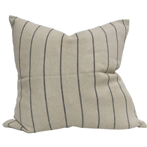 Irish Striped Rustic Linen Cotton Cushion 55cm Square - Black