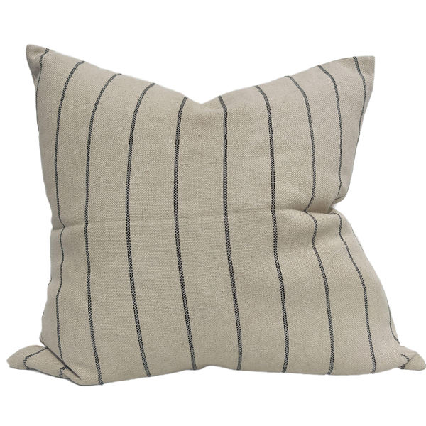 RESTOCK MID NOV - Irish Striped Rustic Linen Cotton Cushion 55cm Square - Black