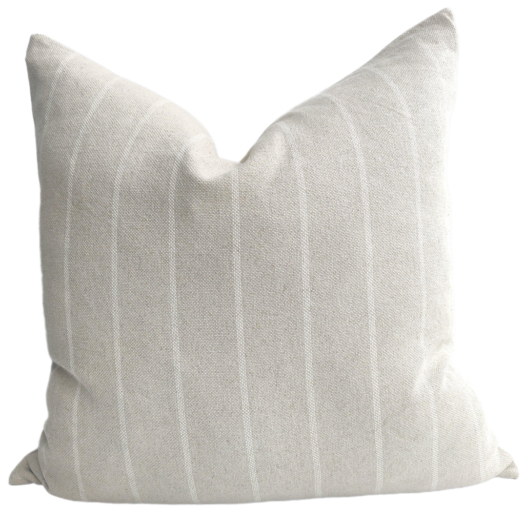 Irish Striped Rustic Linen Cotton Cushion 55cm Square - Natural & White