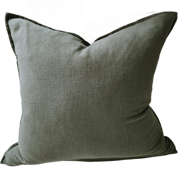 RESTOCK SOON  - Millard Linen Cotton Cushion 55cm Square - Nimes Khaki Green
