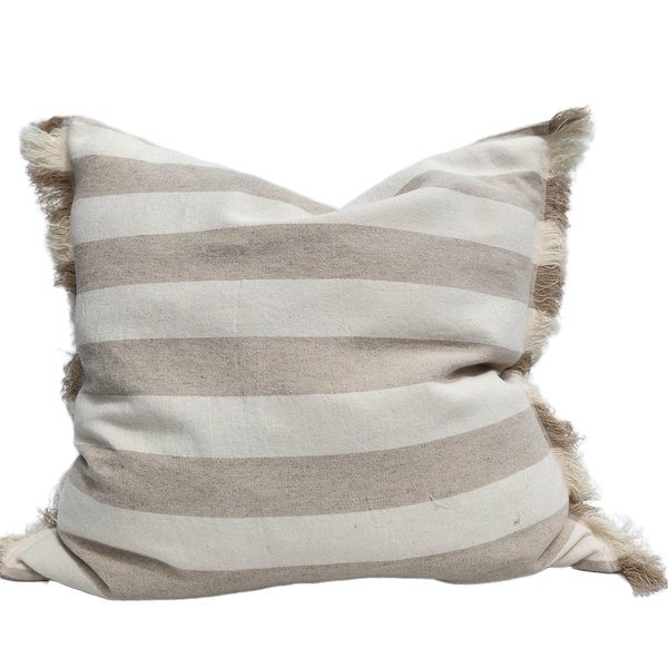 Caribbean Sea Texure Pure French Linen Cushion 55cm Square - Natural Fringed