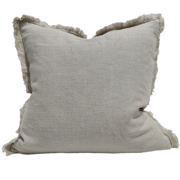 Versailles Heavy Weight Pure French Linen Fringed Edge Cushion Square 55cm - Natural