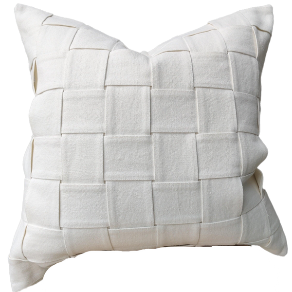 LAST ONE - Shabby Chic Heavy Weight French Linen Cotton Cushion 55cm Square - Intertwined Off White