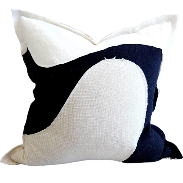 Serchio River Patchwork Linen Cotton Cushion 55cm Square -  Black & White