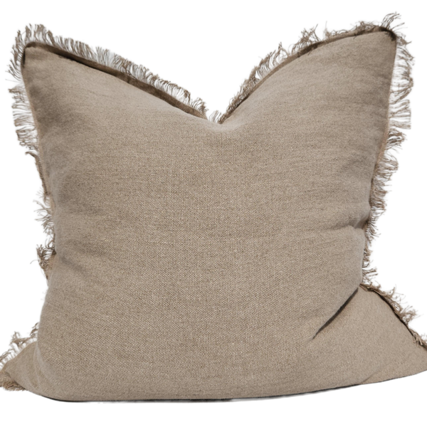 RESTOCK MID NOV - Riviera Heavy Weight Texture French Linen Fringed Edge Cushion 60cm Square - Mocha
