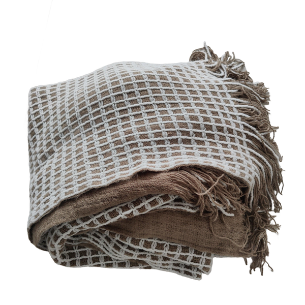LAST ONE - DORA Reversible Massive Blanket Throw 130x240cm - Mocha & White