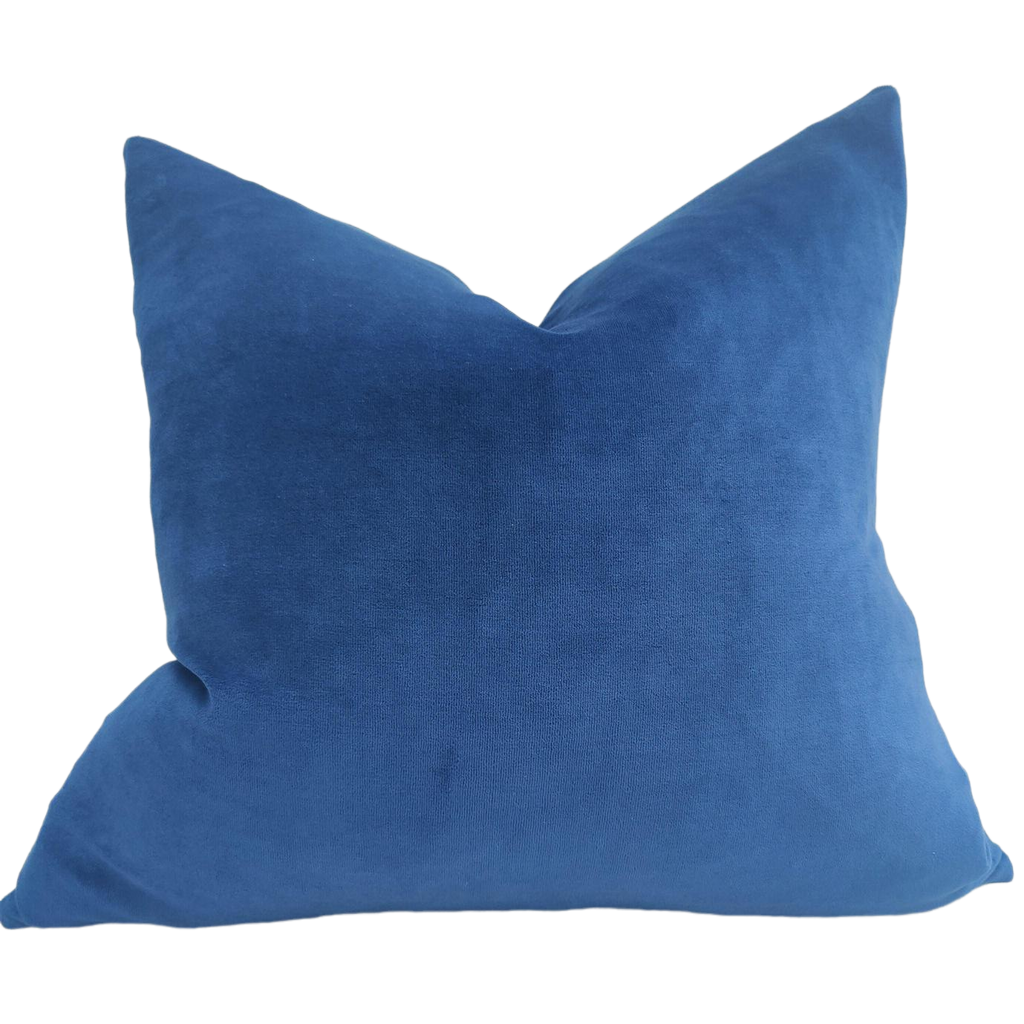 Fontainebleau Cotton Velvet & French Linen Two Sided Cushion 55cm Square - Aegean Blue