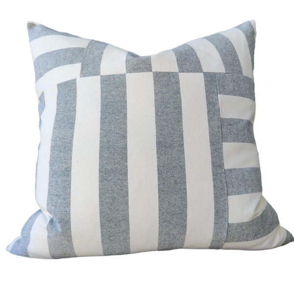 Caribbean Sea Texure Pure French Linen Cushion 55cm Square - White Navy Tagram