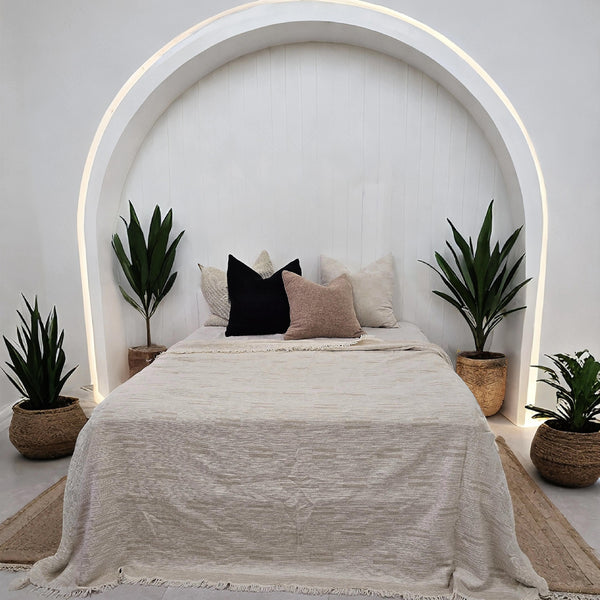 Aurelia Linen Cotton Heavyweight Jacquard Bed Cover Massive Blanket 245cm x 250cm - Ivory