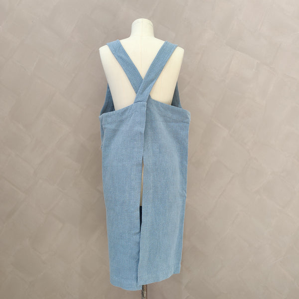 LAST TWO - Champêtre Heavy Weight Pure French Linen Pinafore Cross Back - Classic Blue