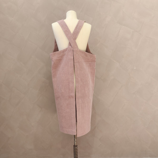 LAST THREE - Champêtre Heavy Weight Pure French Linen Pinafore Cross Back - Rose Pink