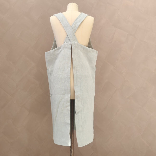 Champêtre Heavy Weight Pure French Linen Pinafore Cross Back - Sky Blue