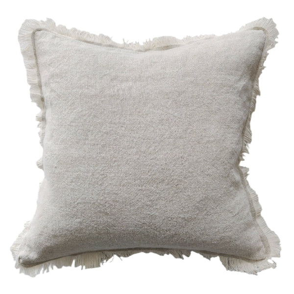 RESTOCK MID NOV - Riviera Heavy Weight Texture French Linen Fringed Edge Cushion 55cm Square - Oatmeal