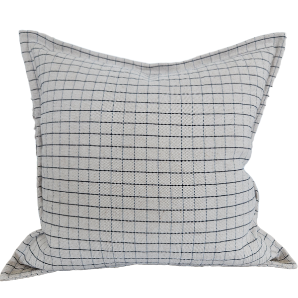 RESTOCK SOON - Irish Linen Cotton Cushion 55cm Square - Black & Blue Dotted Line