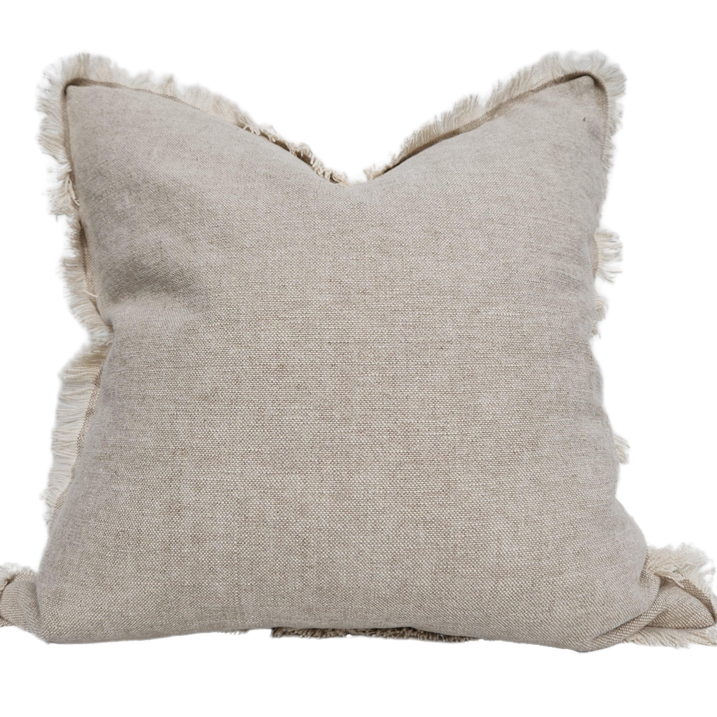 RESTOCK SOON - Riviera Heavy Weight Texture French Linen Fringed Edge Cushion 60cm Square- Oatmeal