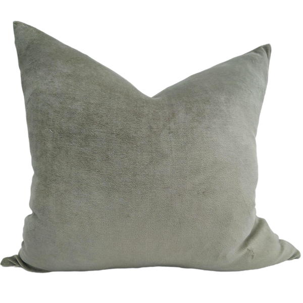 Fontainebleau Cotton Velvet & French Linen Two Sided Cushion 55cm Square - Moss Green
