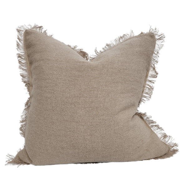 RESTOCK MID NOV -  Riviera Heavy Weight Texture French Linen Fringed Edge Cushion 55cm Square - Mocha