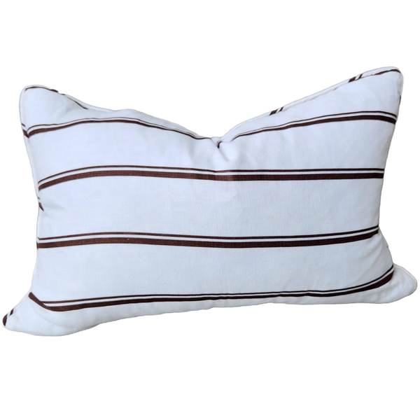 Millard Pure French Linen Cushion 40x60cm Lumbar - Antibes Brown & White Striped