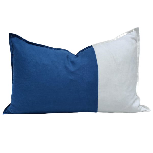 Nantes 100% Pure French Linen Cushion 40x60cm - Atlantic Blue & White