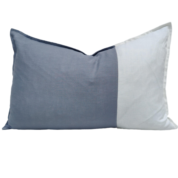 Nantes 100% Pure French Linen Cushion 40x60cm Lumbar - Sage Grey & White