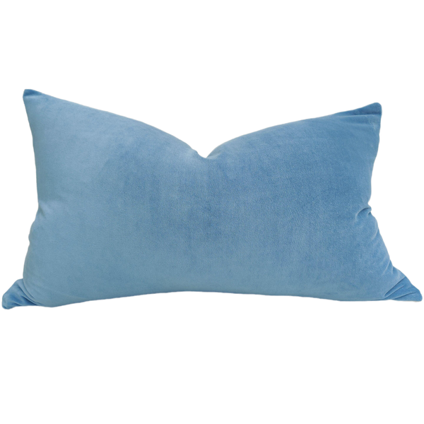 Fontainebleau Cotton Velvet & French Linen Two Sided Cushion 40cmx60cm Lumbar - Arctic Blue
