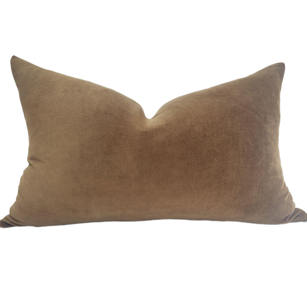 RESTOCK END OF NOV | Fontainebleau Cotton Velvet & French Linen Feather Filled Cushion 40x60cm Lumbar - Toffee