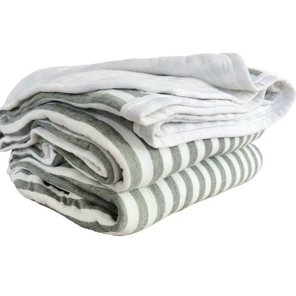 LAST ONE - Cotton Quilted Bed Cover Massive Blanket 230x200cm - Sage Green Striped
