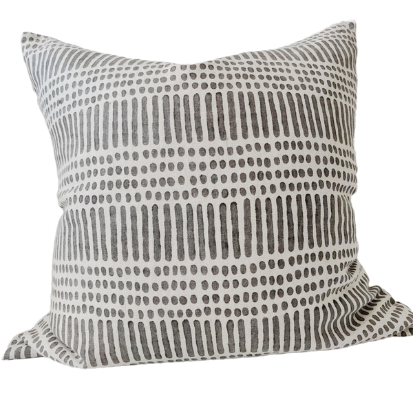 Kimpton Grey Artisan Block Printed Heavy Weight Pure French Linen Cushion 55cm Square