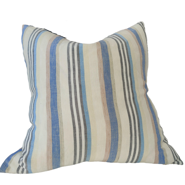 Mediterranean Blue Yarn Dyed Pure French Linen Cushion 55cm Square