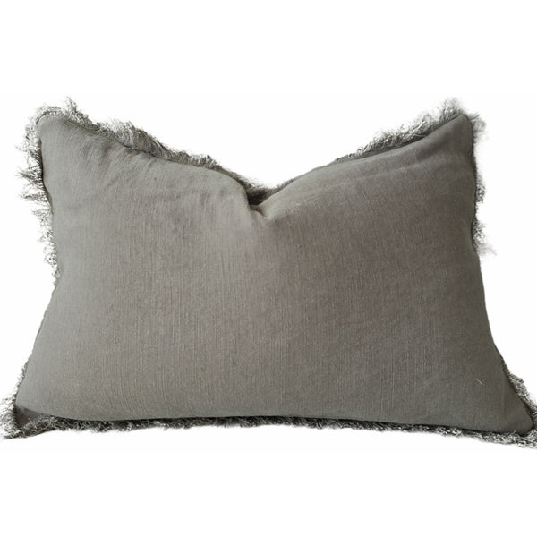 Rhea Linen Fringe Cushion 40x60cm Lumbar  - Sage Green