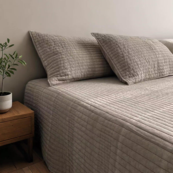 Maddie Cotton Quilted Bed Cover Coverlet Set 245cm x 250cm + 2pcs - Cloud Grey