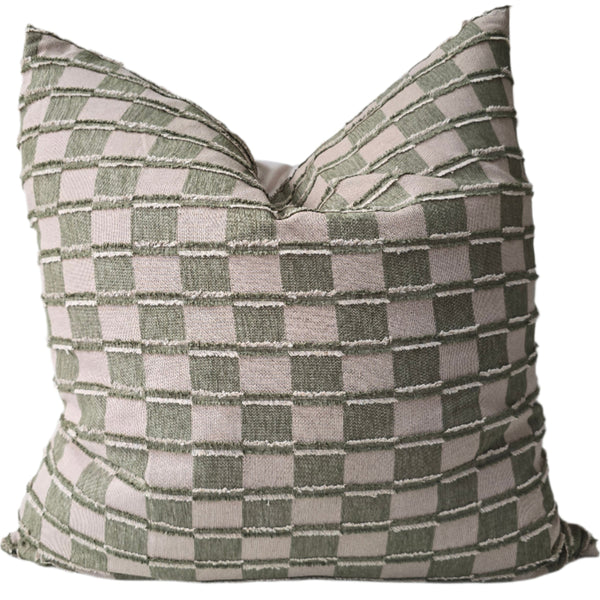 Ada Cushion 55cm Square - Oliver Green | Latte Check