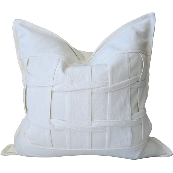 Shabby Chic Heavy Weight French Linen Cotton Cushion 55cm Square - Intertwined Off White