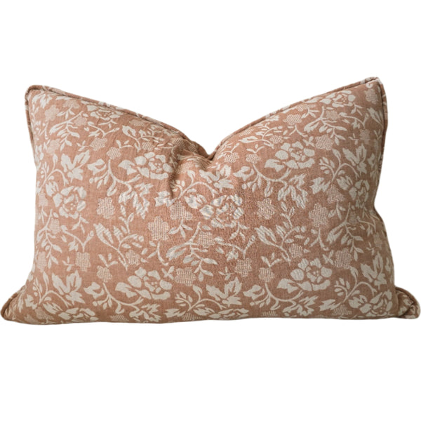 Blossom Elegance Linen Cotton Cushion 40x60cm Lumbar - Rose Pink