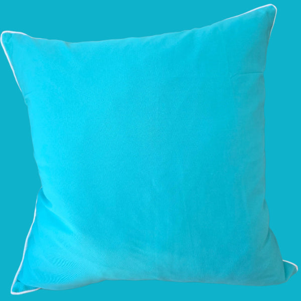 Sunlit Serenade Solution Dyed Eco-Friendly Outdoor Cushion 55cm Square - Bright Aqua | White Border