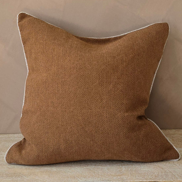 Hailey Linen Chenille Cushion 55cm Square - Terracotta with Natural Piping